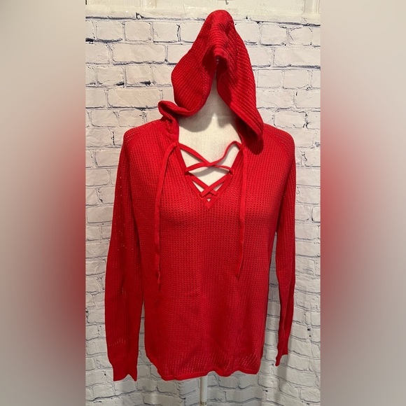 Michael Stars Open Knit Hooded Cotton/silk Blend Sweater Size Medium - Picture 1 of 9